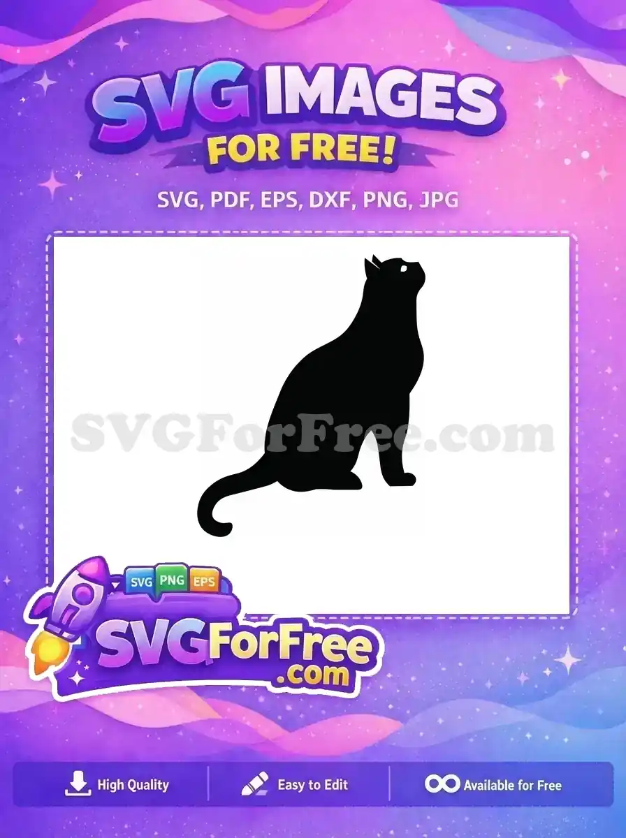 A sleek black silhouette of a cat sitting gracefully with its head slightly raised, a fantastic free SVG design.