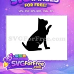 Free Black Cat Silhouette Free Sitting Waving Paw Cute Kitten Free SVG - Instant Download