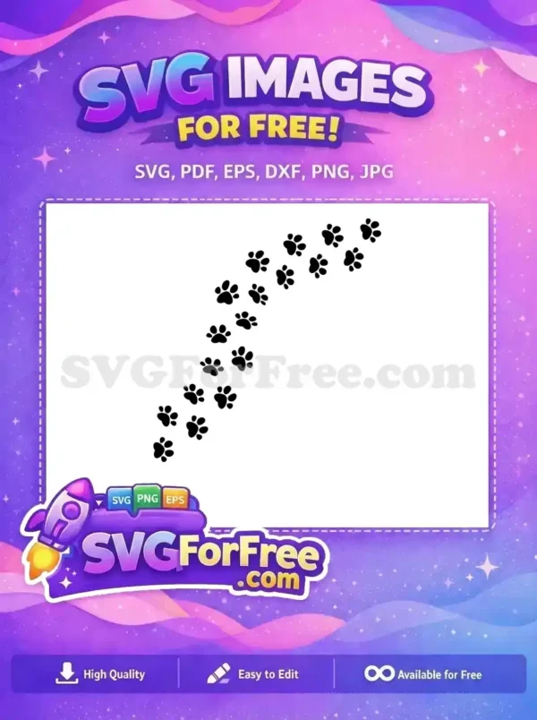 A captivating black paw print trail free SVG design, perfect for pet-themed crafts and decorations. Download this free vector!