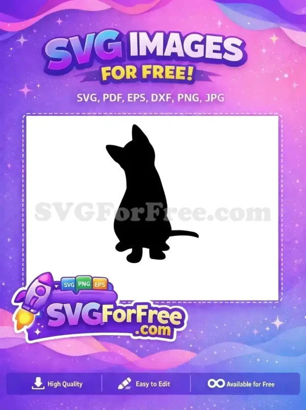 A charming free cat silhouette, sitting patiently and looking up, ideal for various free design applications.