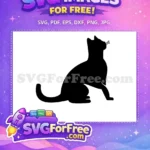 Free Sitting Black Cat Free Simple Whiskers Cat Silhouette Free SVG - Instant Download