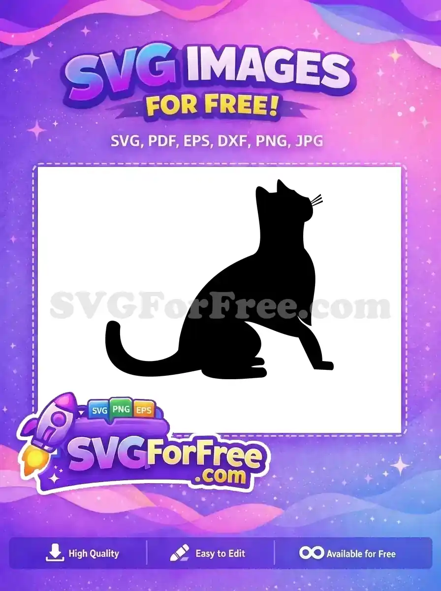 A sleek, free black cat silhouette sitting, looking upwards, an elegant vector for your personal crafts.