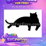Free Black Cat Silhouette Free Curled Tail Outline Pet Design Free SVG - Instant Download