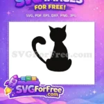 Free Black Cat Silhouette Free Sitting with Curved Tail Free SVG - Instant Download