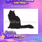 Free Long Hair Cat Free Black Silhouette Pet Free SVG - Instant Download