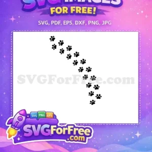 Free Paw Print Trail SVG – Adorable Animal Footprints Design A diagonal trail of black paw prints against a white background, a versatile free design for pet-themed creations.