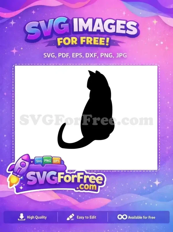 Free Cat Silhouette SVG – Perfect Free Feline Design Free cat silhouette design, a black vector graphic of a sitting cat viewed from the back, ideal for crafting and DIY projects.