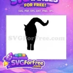 Free Black Cat Silhouette Free Sitting Pose with Curled Tail Free SVG - Instant Download