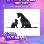 Free Sitting Cat And Dog Free Black Silhouette Companions Pet Friendship Free SVG - Instant Download