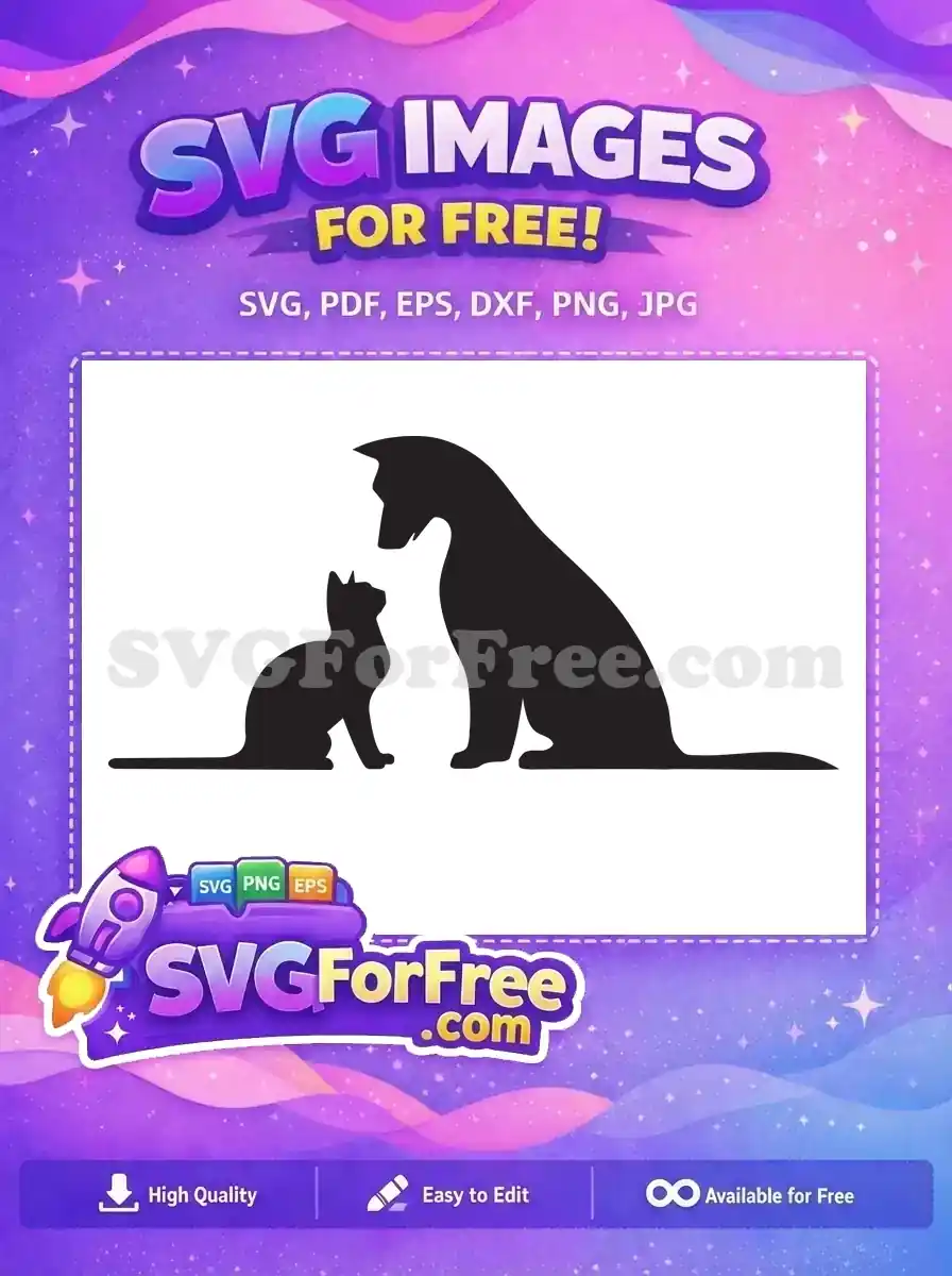 A beautiful free design of a cat and dog silhouette, perfect for pet-themed crafts and decor. This free vector art captures animal companionship with elegance and simplicity.