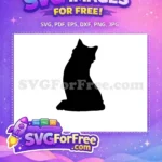 Free Sitting Black Cat Free Side Profile Silhouette Art Free SVG - Instant Download