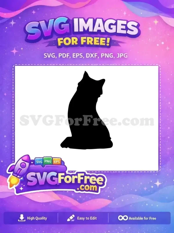 A free design featuring a sleek black cat silhouette, sitting gracefully, ideal for diverse creative projects. Download this free SVG now!