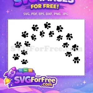 Free Paw Print Arc SVG – Cute Animal Footprint Design Free adorable paw print arc vector, ideal for pet-themed crafts. This free digital design features a playful trail of black animal footprints, perfect for various projects.