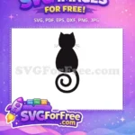 Free Black Cat Silhouette Free Curled Spiral Tail Feline Pet Design Free SVG - Instant Download