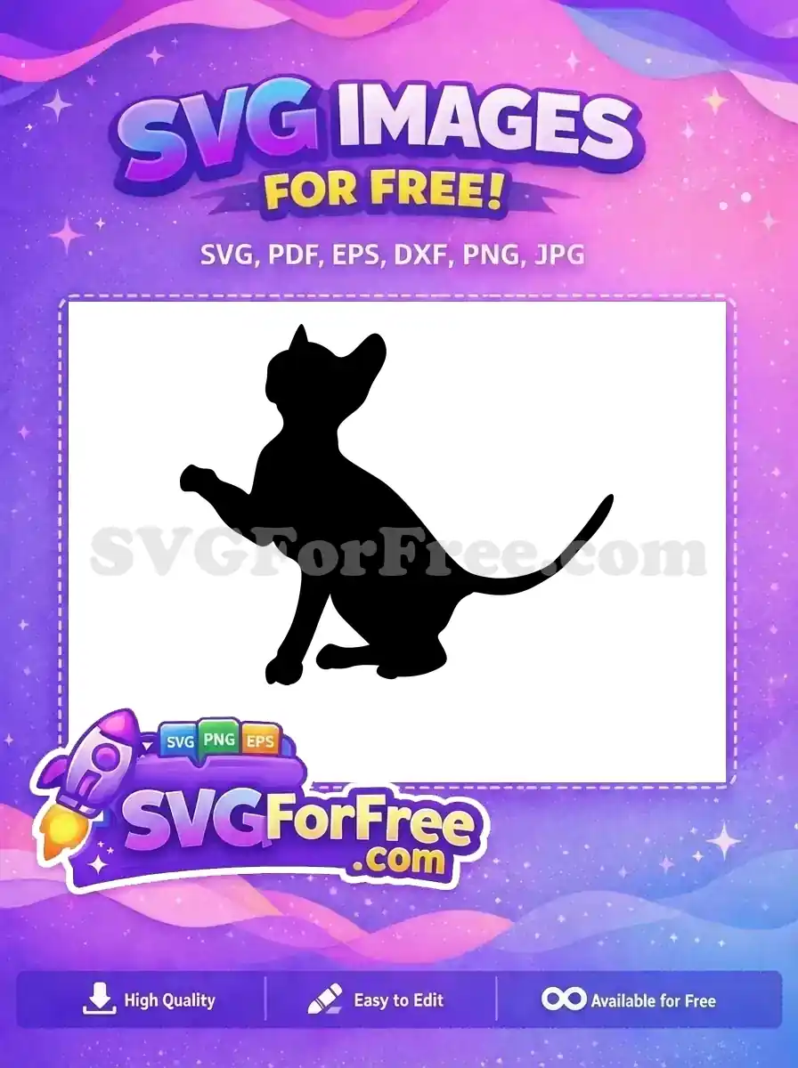 A sleek black silhouette of a cat sitting with one paw raised, a fantastic free design for various creative projects.