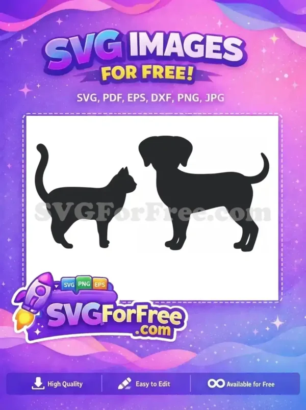 A sleek black silhouette of a cat standing, with its tail curled upwards. This free design is perfect for pet-themed projects.