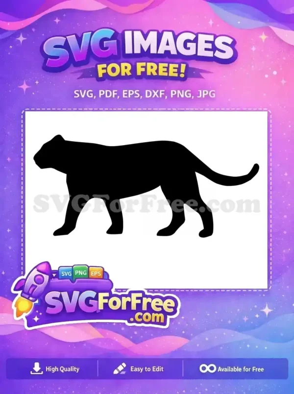 A striking black silhouette of a powerful big cat, a free design ready for your projects. This free SVG offers endless creative possibilities.
