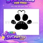 Free Black Paw Print Free Love Heart Design Cat Silhouette Free SVG - Instant Download