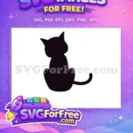 Free Black Cat Silhouette Free Sitting From Behind Cute Feline Design Free SVG - Instant Download