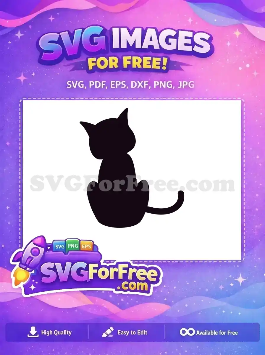 Free download: A sleek black cat silhouette, seen from behind, sitting calmly. Ideal for various creative projects.