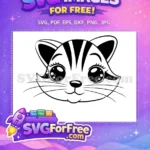 Free Striped Cat Face Free Big Eyes Silhouette Free SVG - Instant Download