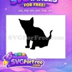 Free Black Cat Silhouette Free Sitting Kitten Pose Animal Design Free SVG - Instant Download