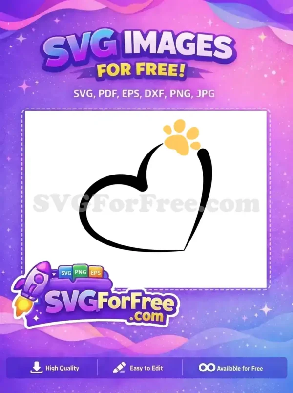 Free SVG: A black heart outline embracing a golden paw print, symbolizing pet love. Use this free design for crafts. Download free now!