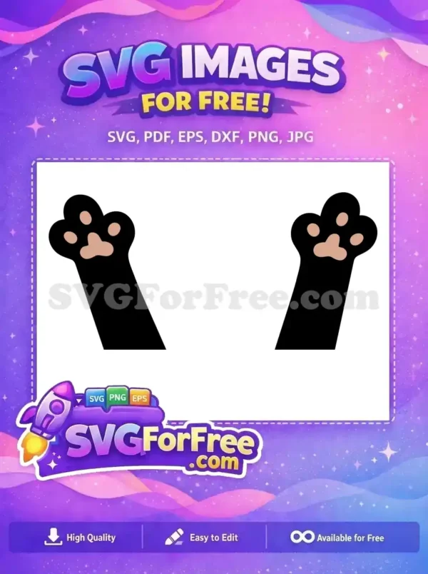 A charming free SVG illustration of upward-reaching black cat paws with pinkish-brown pads, ideal for diverse projects.
