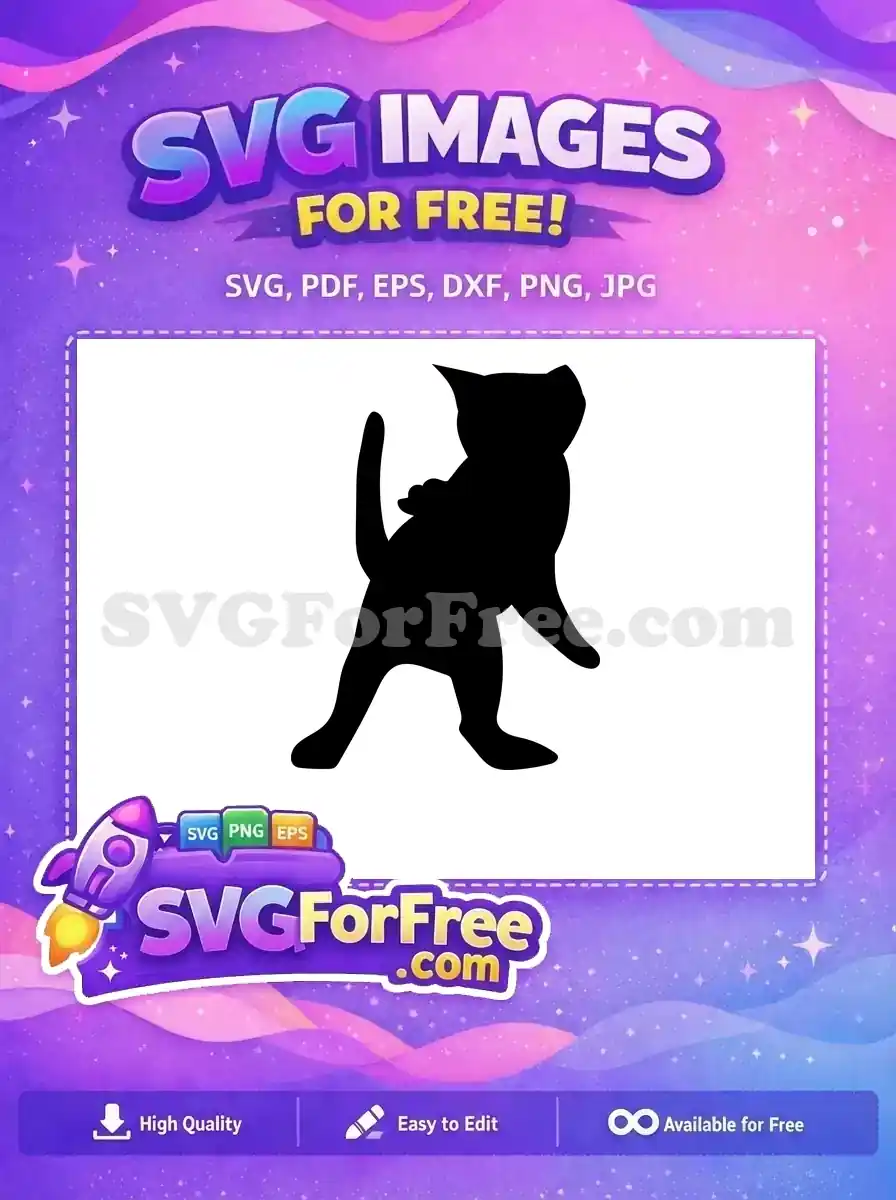 A delightful free cat silhouette design, featuring a playful feline looking back, ideal for various creative projects. This free vector art adds charm.