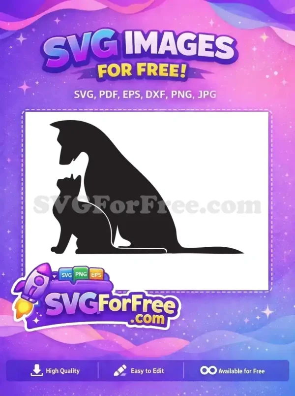A beautiful free silhouette design showcasing a loyal dog and an elegant cat sitting together peacefully. Perfect free vector art.