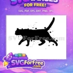 Free Walking Cat Silhouette Free Black Ink Splatter Artistic Design Free SVG - Instant Download