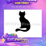 Free Black Cat Silhouette Free Long Whiskers Simple Design Free SVG - Instant Download