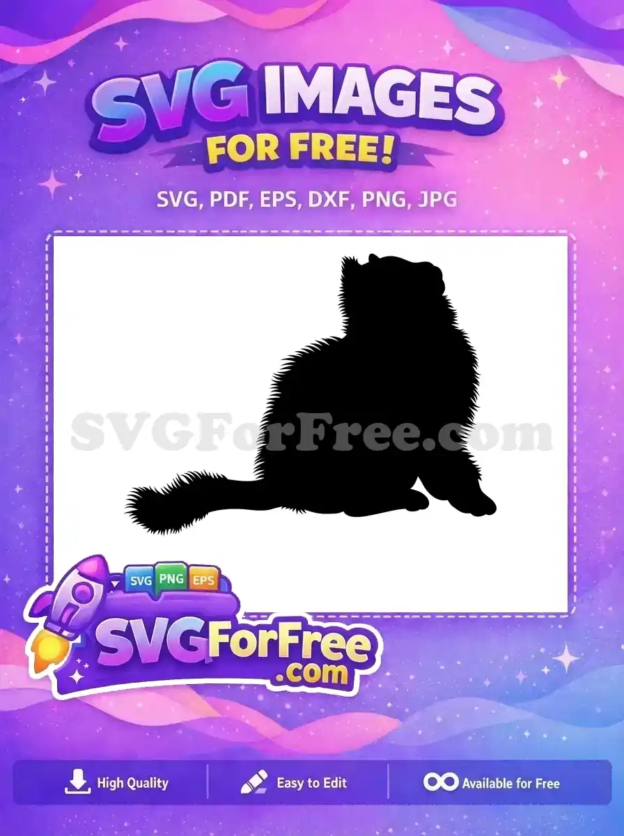 A captivating free design featuring a furry animal silhouette, possibly a cat or raccoon, sitting and looking up. Ideal free SVG for crafters.