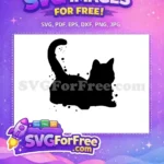 Free Black Cat Lying Down Free Ink Splatter Design Cat Silhouette Free SVG - Instant Download