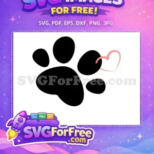 Free Pet Paw Print with Heart SVG – Love Your Furry Friends! A free design featuring a solid black pet paw print with a delicate pink heart outline, symbolizing love for animals. Download this free SVG today!