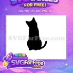 Free Sitting Cat Free Looking Up Black Silhouette Free SVG - Instant Download