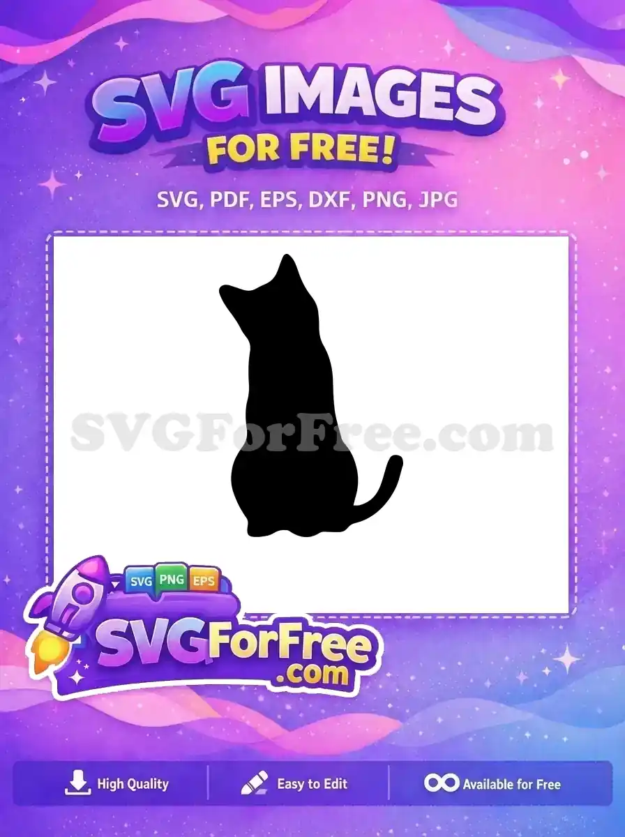 A sleek black cat silhouette, sitting patiently and looking upwards. This free design is purr-fect for crafters!