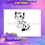 Free Winking Striped Cat Silhouette Free Smiling Black White Cartoon Free SVG - Instant Download