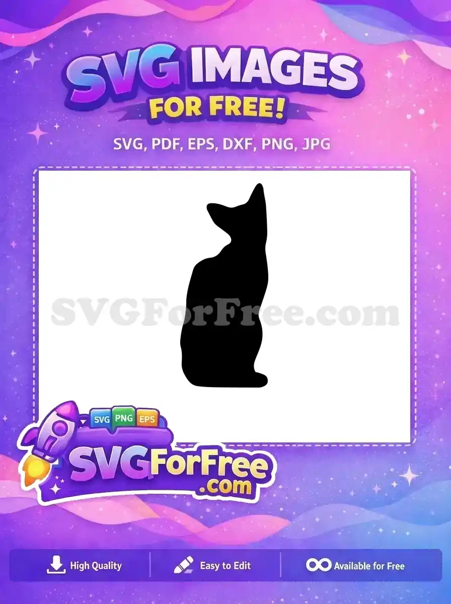 A graceful black free cat silhouette, sitting patiently with ears perked, ideal for various creative projects.