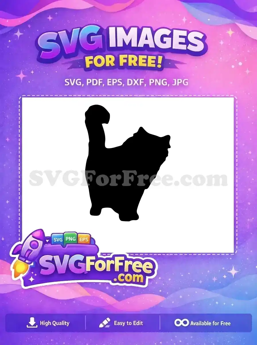 A charming free fluffy cat silhouette, an elegant vector design for various creative applications and personal projects.