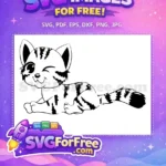 Free Winking Tabby Cat Free Lying Down Smiling Cat Silhouette Free SVG - Instant Download