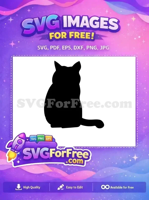 A free, elegant black cat silhouette, sitting patiently, ideal for diverse design projects. Download this free vector now!