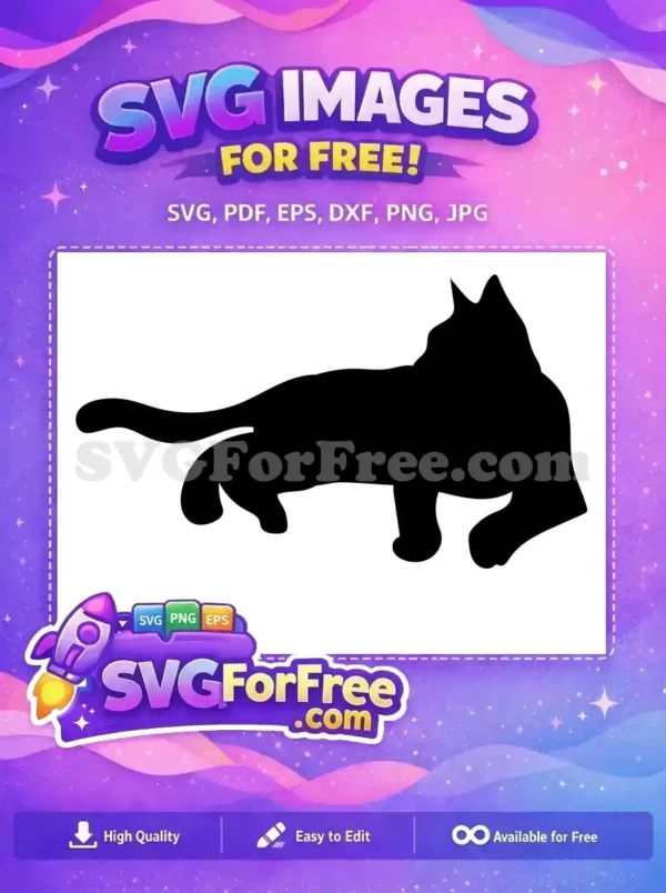 Free Feline Silhouette SVG Design – Majestic & Versatile Free elegant black cat silhouette design, perfect for crafts and digital projects. A versatile free SVG for animal lovers!