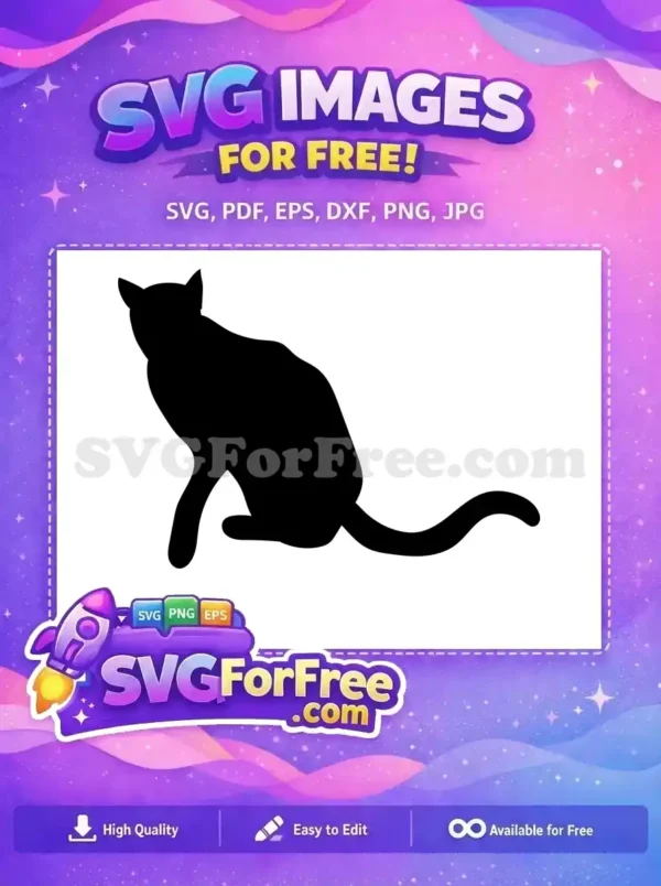 A graceful free black cat silhouette SVG, sitting attentively, ideal for diverse design applications. Instant download.