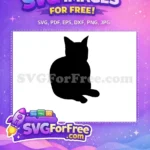 Free Black Cat Silhouette Free Sitting Down Relaxed Pose Free SVG - Instant Download