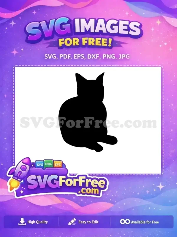 A free black cat silhouette SVG design, sitting gracefully, perfect for your crafting projects and pet-themed creations.