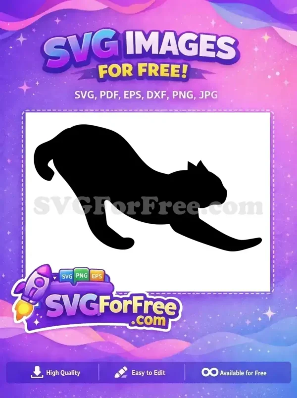 A dynamic free cat silhouette stretching, ideal for various crafts and digital projects. This free design is purr-fectly versatile.