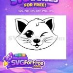 Free Winking Cat Face Sparkle Eye Free Lightning Whiskers Cat Silhouette Free SVG - Instant Download