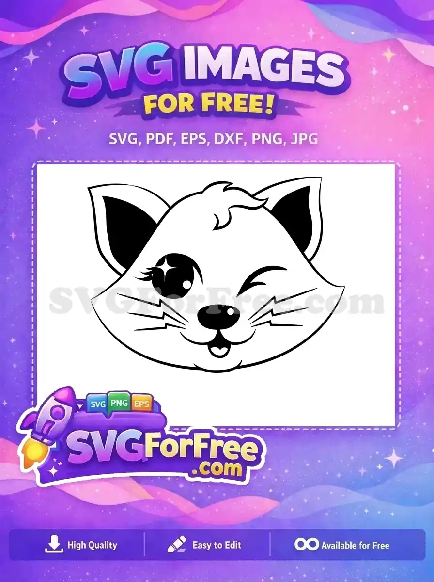 A delightful free winking cat face SVG perfect for crafts, shirts, and digital designs. Enjoy this free vector!