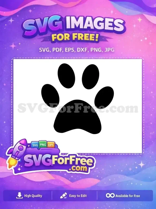 A free design featuring a bold, black paw print, ideal for animal-themed crafts. Get this free SVG now!